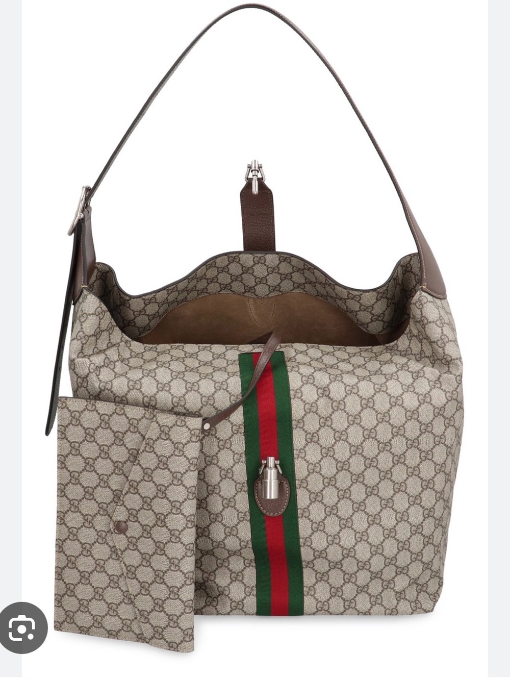 Gucci Jackie 1961 Shoulder Bag in Beige with Green and Red Stripe